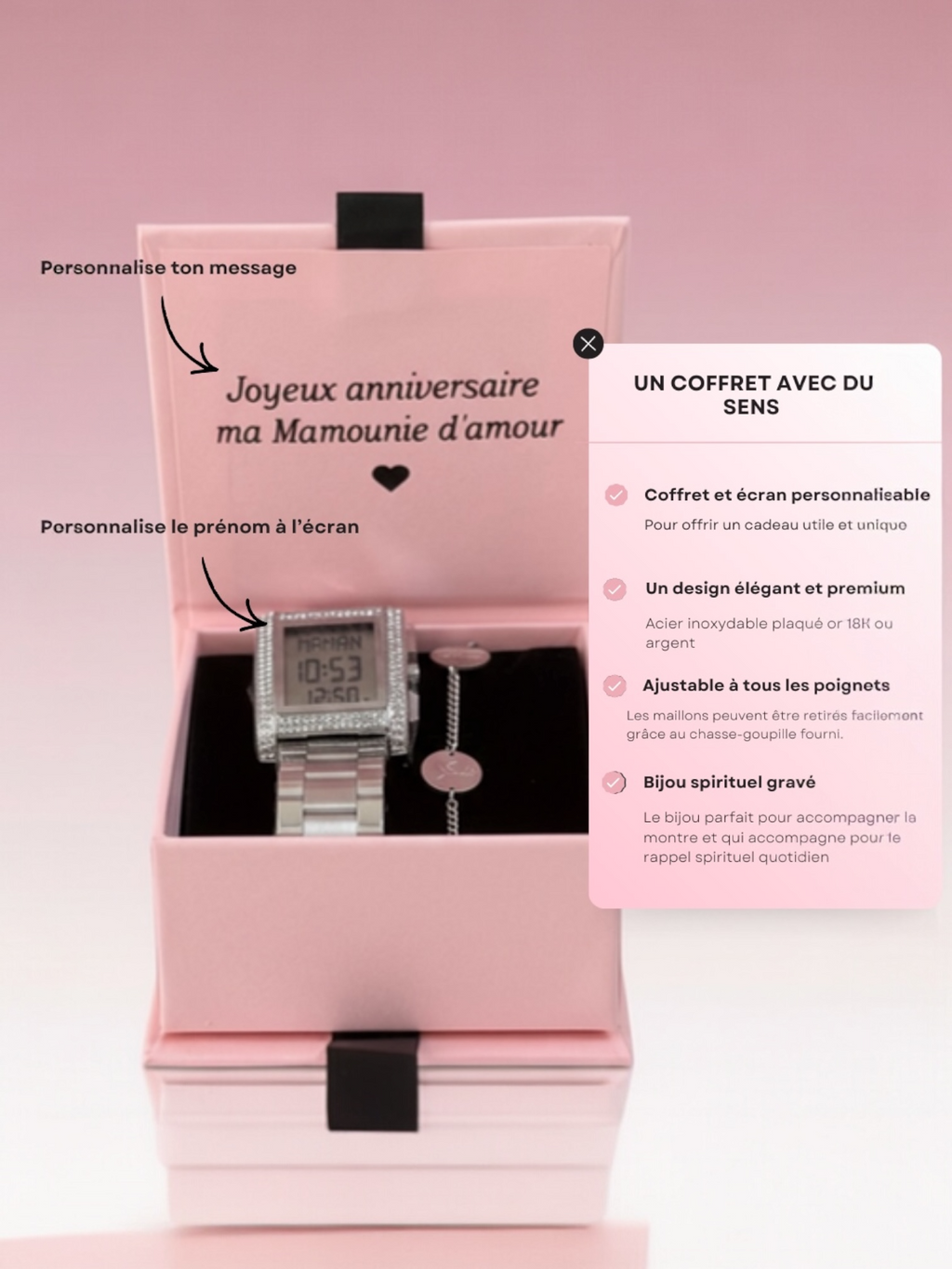 Coffret montre prière & jonc Ayat al Kursi